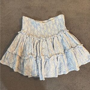 We’re All Pretty Girls Light Blue Eyelet Ruffle Mini Skirt. - Size Small